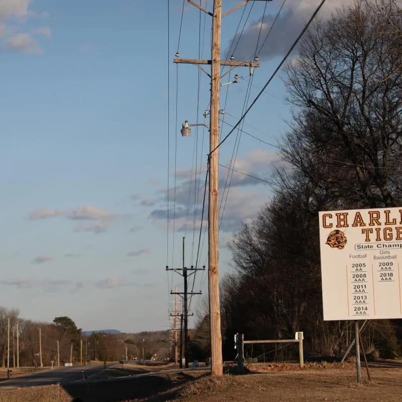 Charleston Tiger Sign with Power Lines